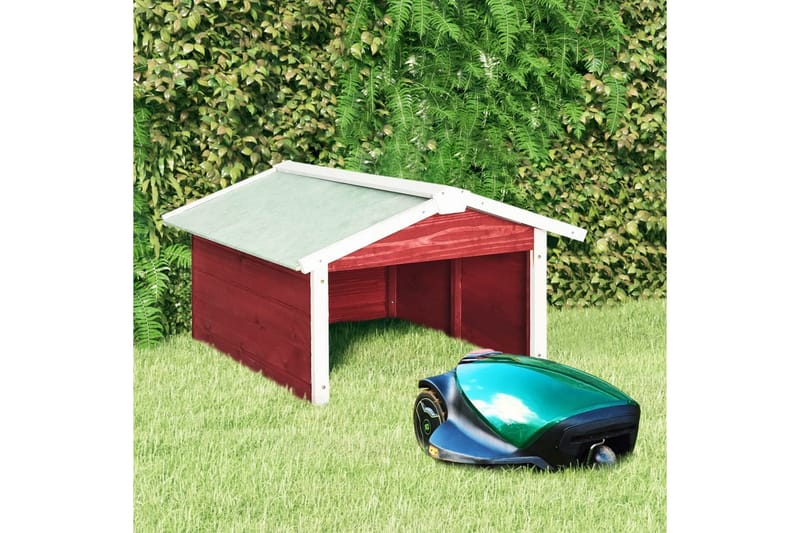 Garage för robotgräsklippare 72x87x50 cm röd och vit granträ - Röd - Trädgård & spabad - Trädgårdsmaskiner - Gräsklippare - Robotgräsklippare