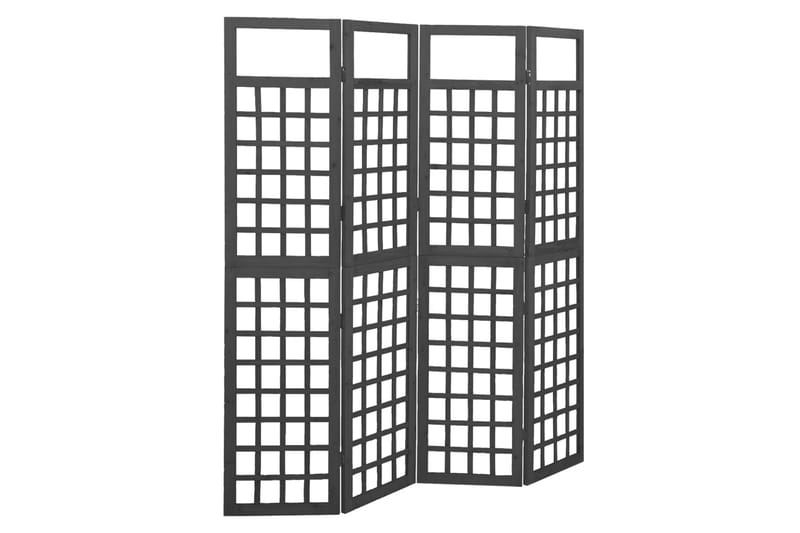 Rumsavdelare/Spaljé 4 paneler massiv gran svart 161x180 cm