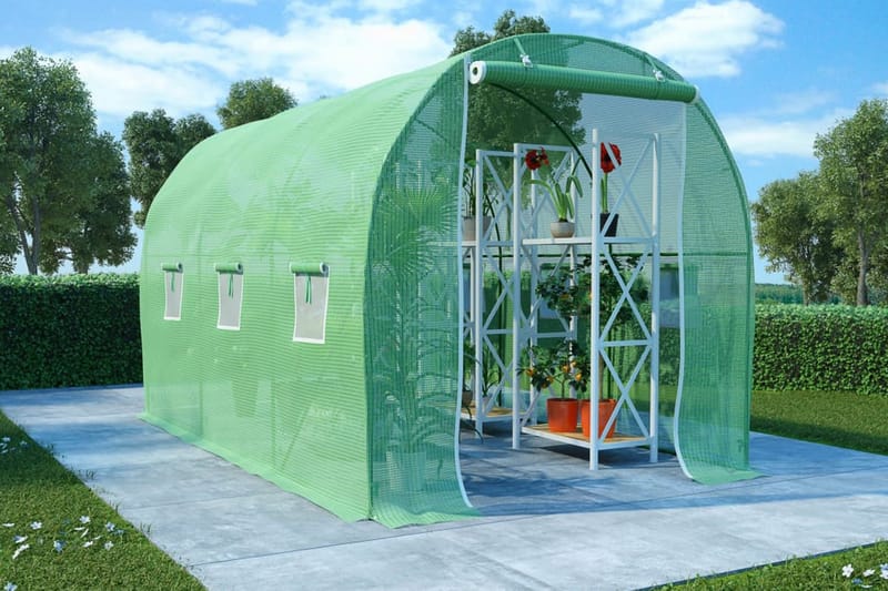 Växthus 6,86 m² 3,43x2x2 m - Grön - Trädgård & spabad - Trädgårdsskötsel - Växthus