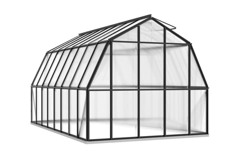 Växthus med basram antracit 13,31 m² aluminium - Grå - Trädgård & spabad - Utomhusbad - Badtunna - Vedeldad badtunna