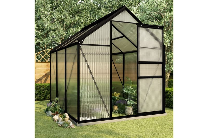 Växthus med basram antracit aluminium 3,61 m² - Grå - Trädgård & spabad - Trädgårdsskötsel - Växthus