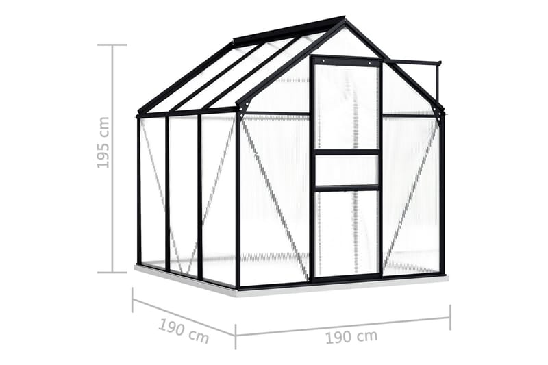 Växthus med basram antracit aluminium 3,61 m² - Grå - Trädgård & spabad - Trädgårdsskötsel - Växthus