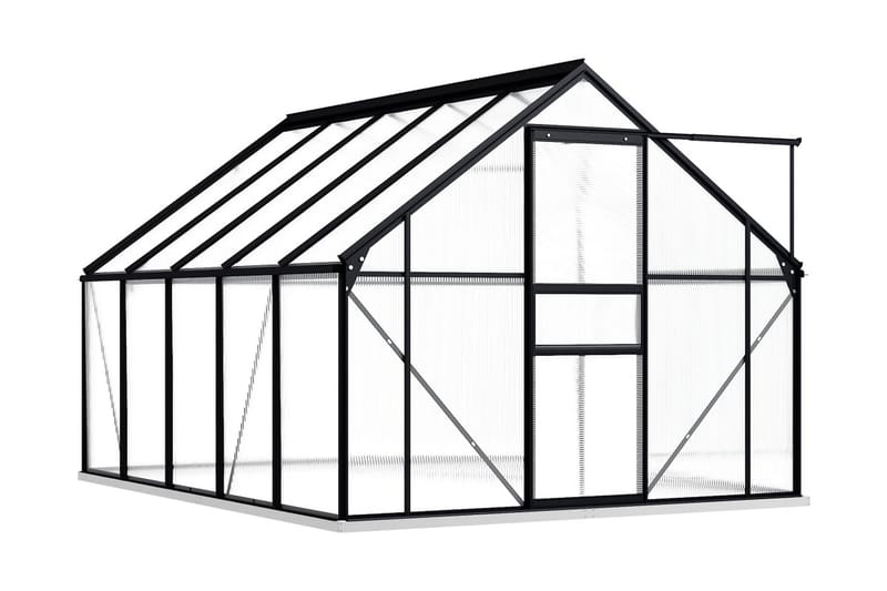 Växthus med basram antracit aluminium 5,89 m² - Grå - Trädgård & spabad - Trädgårdsskötsel - Växthus - Växthustillbehör