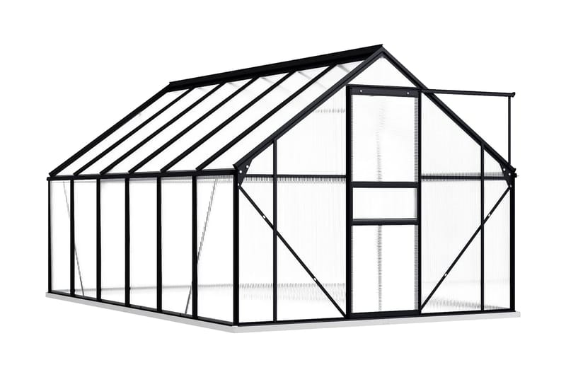 Växthus med basram antracit aluminium 7,03 m² - Grå - Trädgård & spabad - Trädgårdsskötsel - Växthus - Väggväxthus & odlingsvitrin