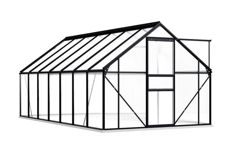 Växthus med basram antracit aluminium 8,17 m² - Grå - Trädgård & spabad - Trädgårdsskötsel - Växthus