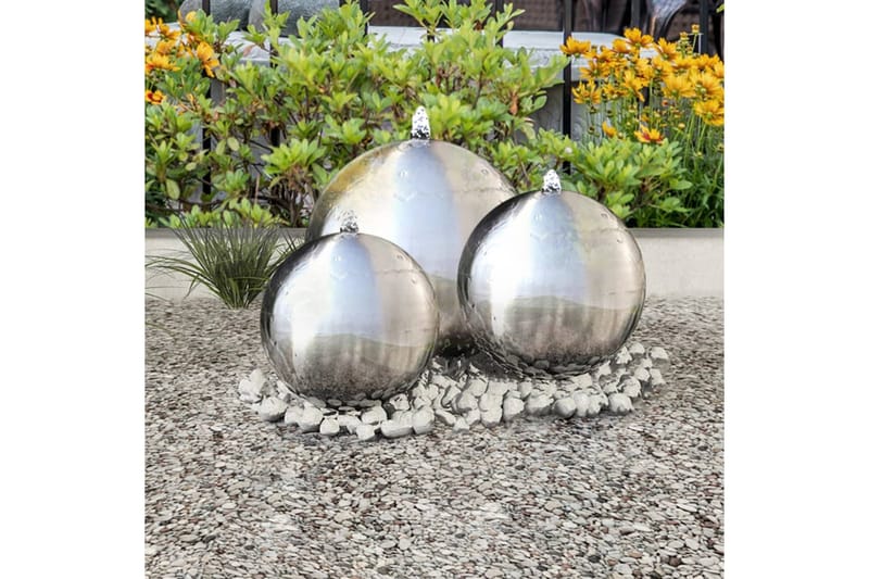 Sfäriska trädgårdsfontäner 3 st med LEDs rostfritt stål - Silver - Trädgård & spabad - Utemiljö - Trädgårdsdekoration - Damm & fontän