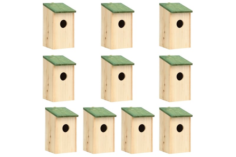 Fågelholkar 10 st massivt granträ 12x12x22 cm - Brun - Trädgård & spabad - Utemiljö - Trädgårdsdekoration - Fågelmatare & holkar