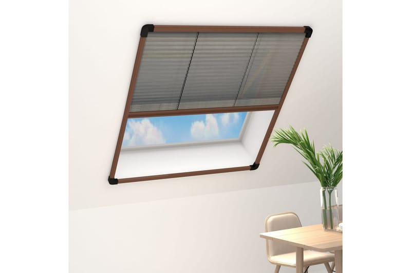 Plisserat insektsnät för fönster brun 110x160 cm aluminium