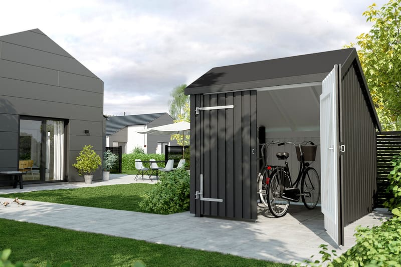 PLUS Cykelskjul 5,7 m² - 1 Modul med Dubbeldörr - Grå - Trädgård & spabad - Uterum & fritidshus - Förråd & bodar - Cykelförråd & cykelställ