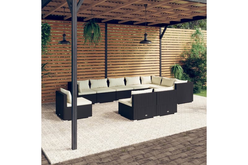 Loungegrupp för trädgården m. dynor 10 delar konstrotting sv - Svart/Vit - Utemöbler - Loungemöbler - Loungegrupp & Loungeset