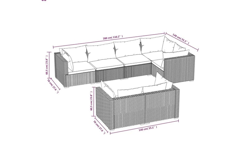 Loungegrupp för trädgården m. dynor 7 delar svart konstrotti - Svart/Vit - Utemöbler - Loungemöbler - Loungegrupp & Loungeset