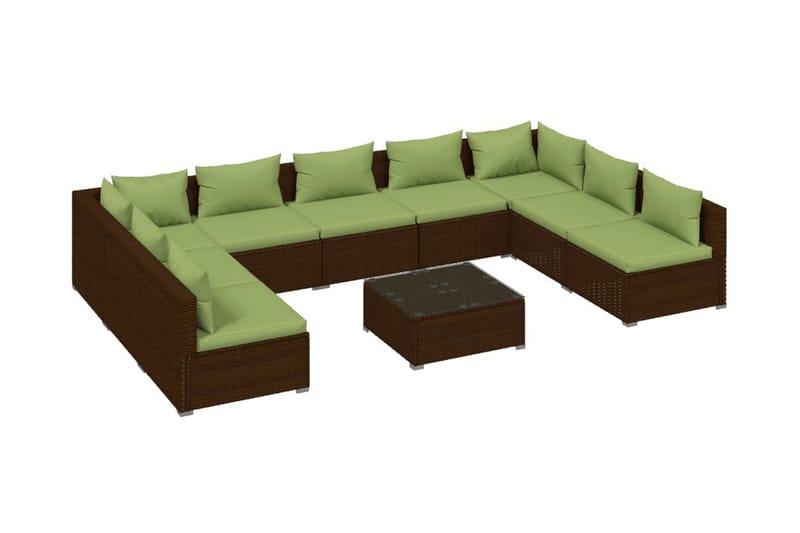 Loungegrupp för trädgården med dynor 10 delar konstrotting b - Brun/Grön - Utemöbler - Loungemöbler - Loungegrupper & Loungeset