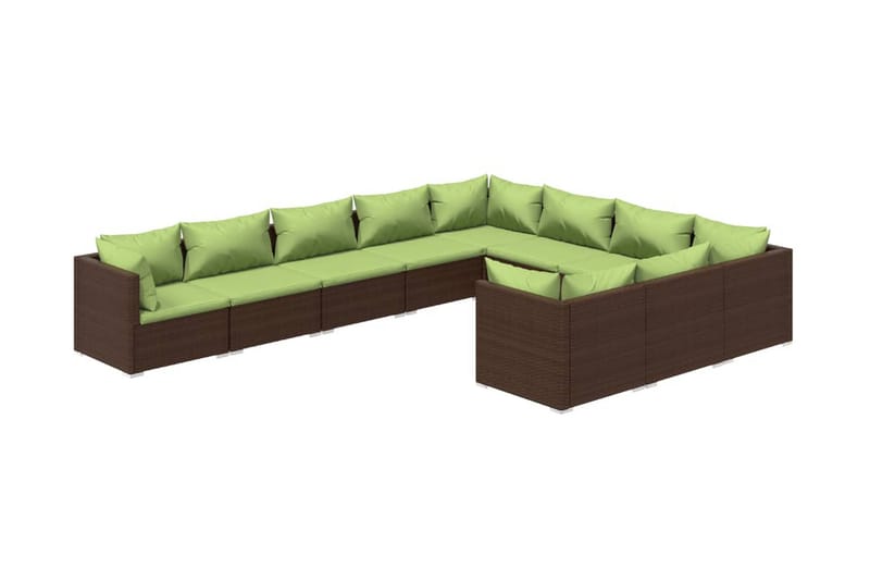 Loungegrupp för trädgården med dynor 10 delar konstrotting b - Brun/Grön - Utemöbler - Loungemöbler - Loungegrupp & Loungeset