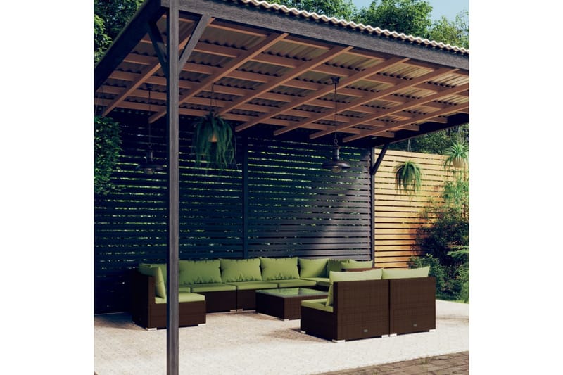 Loungegrupp för trädgården med dynor 10 delar konstrotting b - Brun/Grön - Utemöbler - Loungemöbler - Loungegrupp & Loungeset