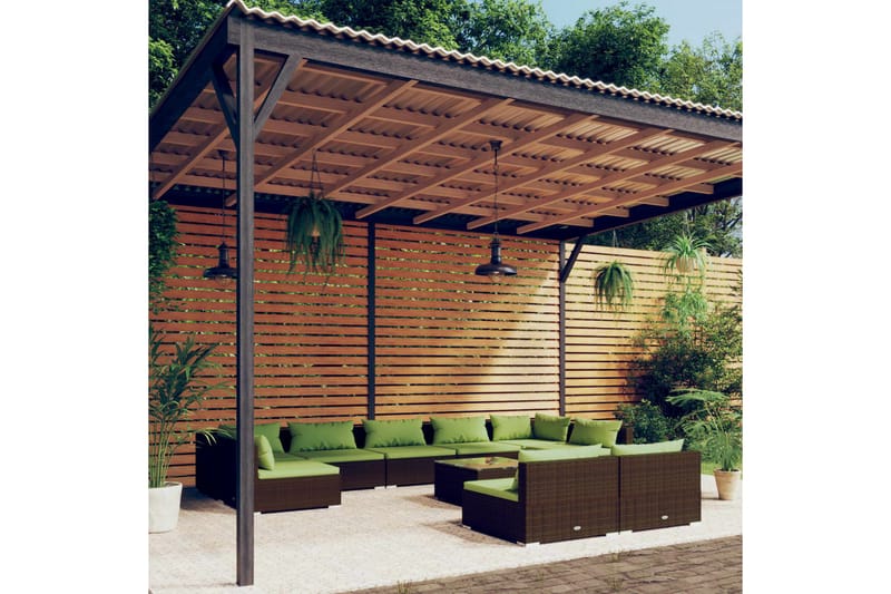 Loungegrupp för trädgården med dynor 10delar konstrotting br - Brun/Grön - Utemöbler - Loungemöbler - Loungegrupp & Loungeset