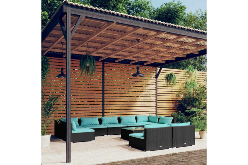 Loungegrupp för trädgården med dynor 10delar konstrotting sv - Svart/Blå - Utemöbler - Loungemöbler - Loungegrupp & Loungeset