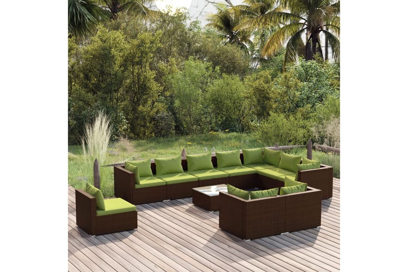 Loungegrupp för trädgården med dynor 11 delar konstrotting b - Brun/Grön - Utemöbler - Loungemöbler - Loungegrupper & Loungeset