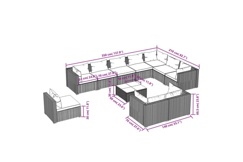 Loungegrupp för trädgården med dynor 11 delar konstrotting b - Brun/Grön - Utemöbler - Loungemöbler - Loungegrupper & Loungeset
