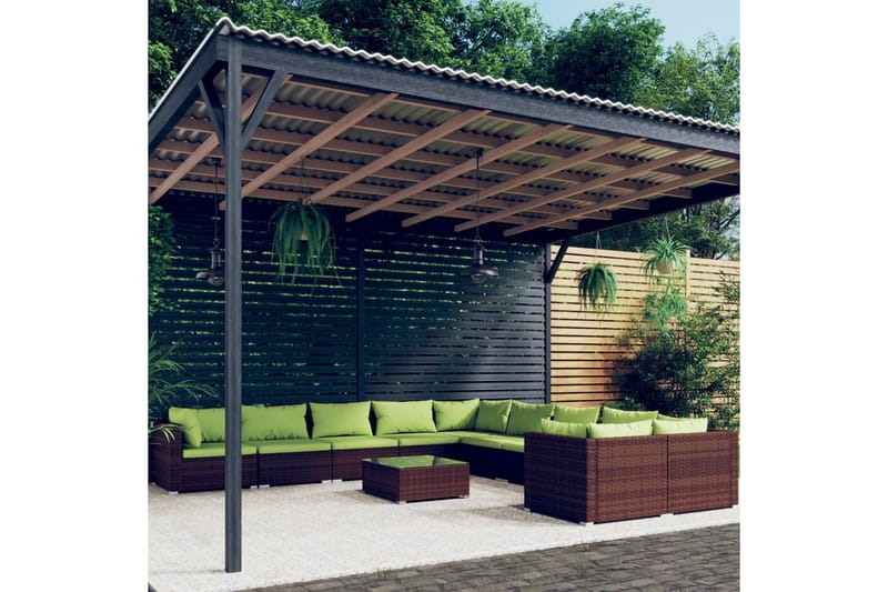 Loungegrupp för trädgården med dynor 11delar konstrotting br - Brun/Grön - Utemöbler - Loungemöbler - Loungegrupper & Loungeset