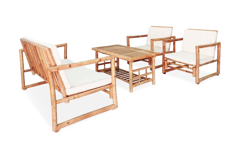 Loungegrupp för trädgården med dynor 4 delar bambu - Brun - Utemöbler - Utestol & trädgårdsstol - Solsäng & Solvagnar