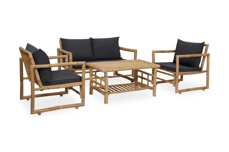 Loungegrupp för trädgården med dynor 4 delar bambu - Grå - Utemöbler - Loungemöbler - Loungegrupp & Loungeset