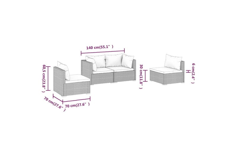 Loungegrupp för trädgården med dynor 4 delar konstrotting sv - Svart/Blå - Utemöbler - Loungemöbler - Loungegrupp & Loungeset