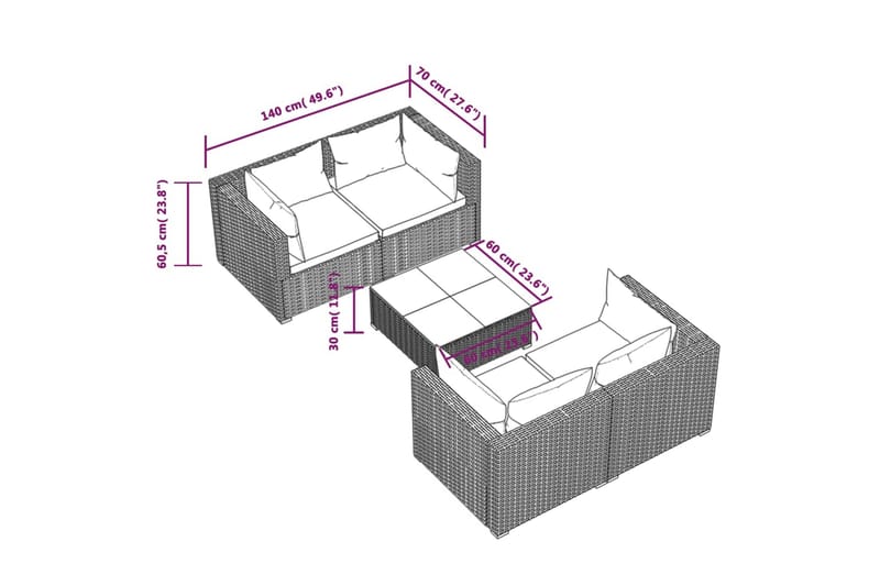Loungegrupp för trädgården med dynor 5 delar konstrotting gr - Grå - Utemöbler - Loungemöbler - Loungegrupper & Loungeset