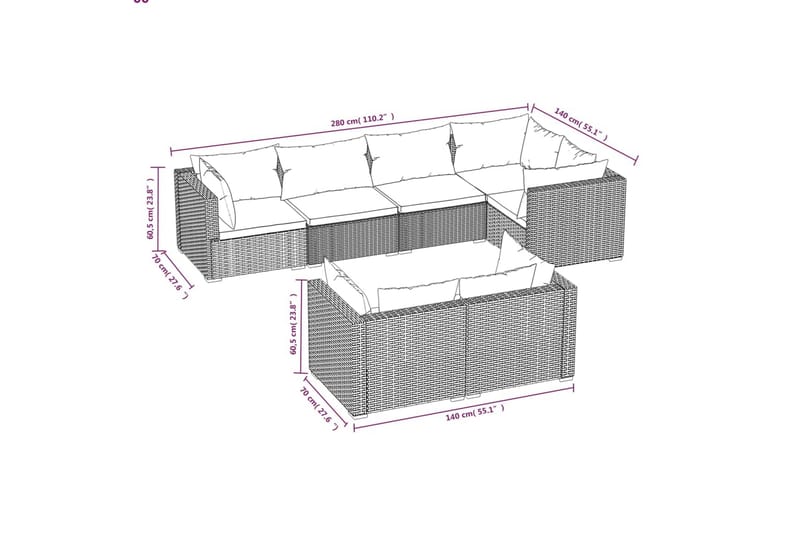 Loungegrupp för trädgården med dynor 7 delar konstrotting gr - Grå/Blå - Utemöbler - Loungemöbler - Loungegrupp & Loungeset