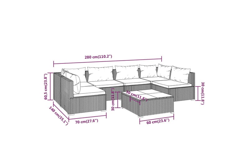 Loungegrupp för trädgården med dynor 7 delar konstrotting sv - Svart/Vit - Utemöbler - Loungemöbler - Loungegrupp & Loungeset