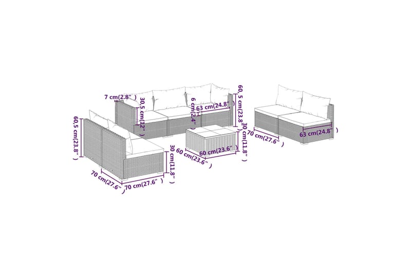 Loungegrupp för trädgården med dynor 8 delar konstrotting br - Brun/Grön - Utemöbler - Loungemöbler - Loungegrupp & Loungeset