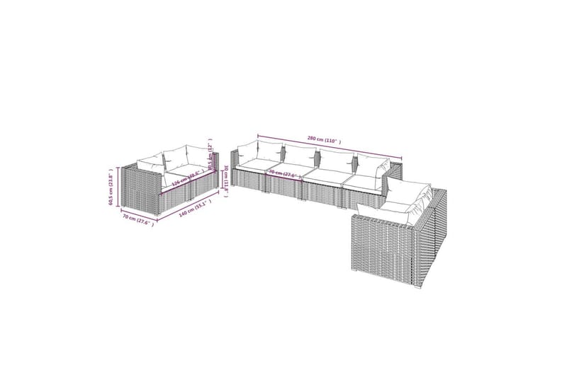 Loungegrupp för trädgården med dynor 8 delar konstrotting br - Brun/Vit - Utemöbler - Loungemöbler - Loungegrupp & Loungeset
