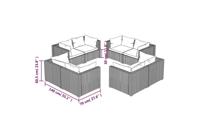 Loungegrupp för trädgården med dynor 8 delar konstrotting sv - Svart/Vit - Utemöbler - Loungemöbler - Loungegrupp & Loungeset