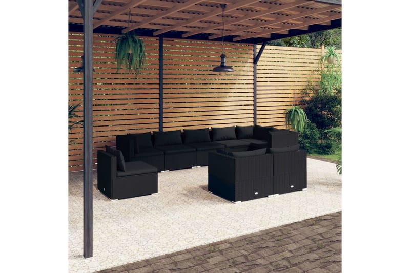 Loungegrupp för trädgården med dynor 9 delar konstrotting sv - Svart - Utemöbler - Loungemöbler - Loungegrupp & Loungeset