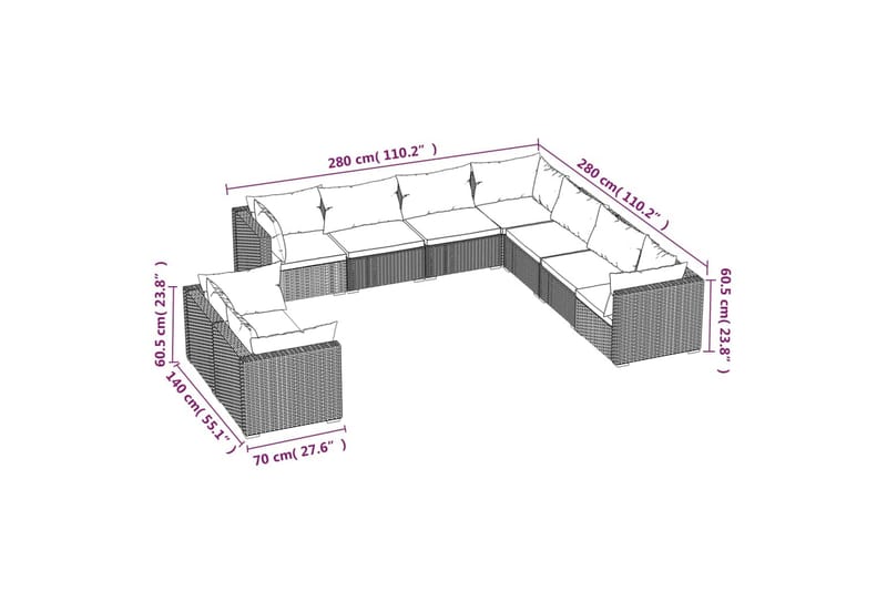 Loungegrupp för trädgården med dynor 9 delar konstrotting sv - Svart - Utemöbler - Loungemöbler - Loungegrupper & Loungeset
