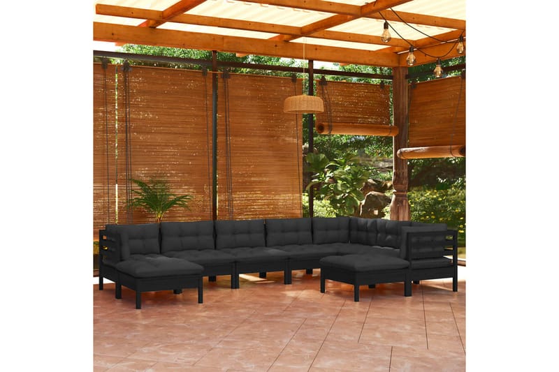 Loungegrupp för trädgården med dynor 9 delar svart massiv fu - Svart - Utemöbler - Loungemöbler - Loungegrupp & Loungeset