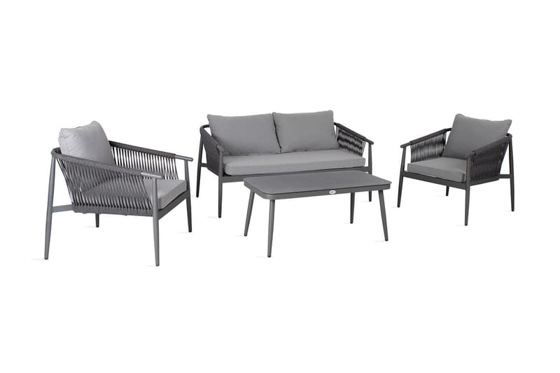 Set WEILBURG bord soffa och 2 stolar grå - Utemöbler - Loungemöbler - Loungegrupper