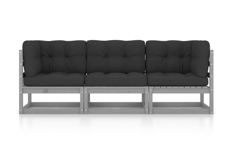3-sitssoffa med dynor massiv furu - Grå - Utemöbler - Loungemöbler - Loungesoffa