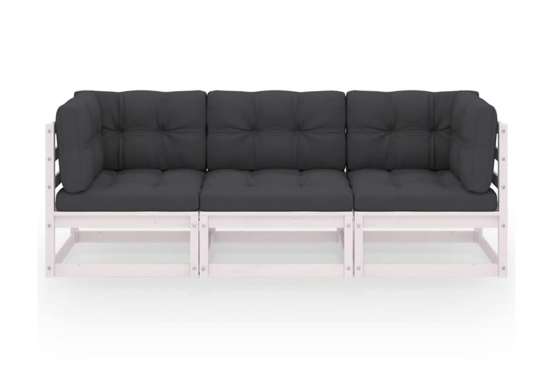 3-sitssoffa med dynor massiv furu - Vit/svart - Utemöbler - Loungemöbler - Loungesoffa