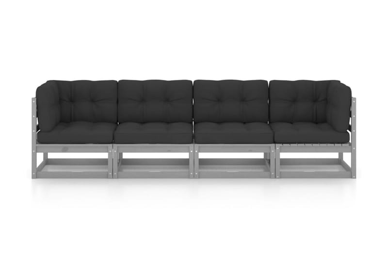 4-sitssoffa med dynor massiv furu - Grå - Utemöbler - Loungemöbler - Loungegrupper & Loungeset