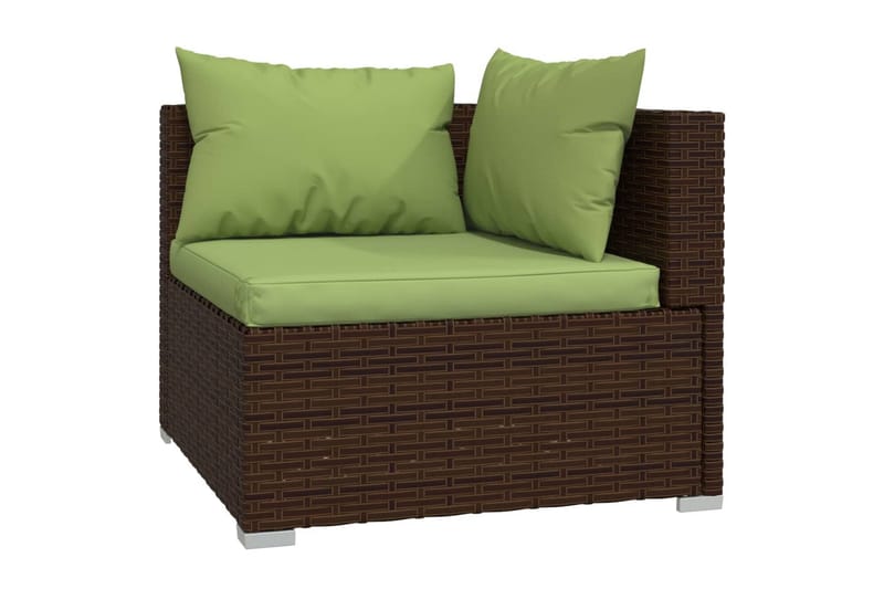 Soffa 3-sits med dynor brun konstrotting - Brun/Grön - Utemöbler - Loungemöbler - Loungesoffor
