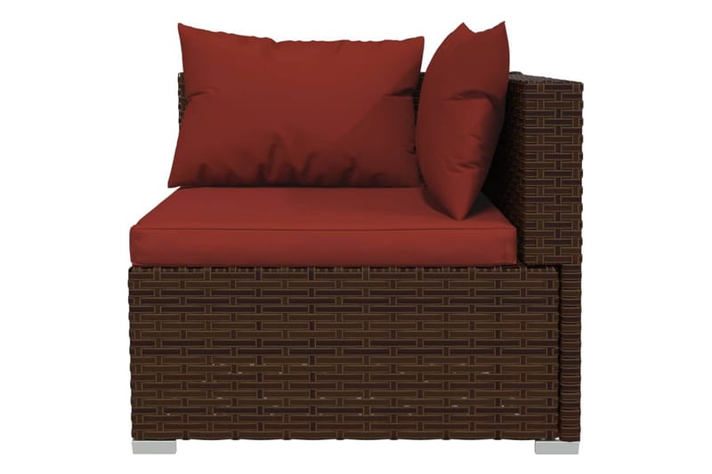 Soffa 3-sits med dynor konstrotting brun - Brun/Röd - Utemöbler - Loungemöbler - Loungesoffor
