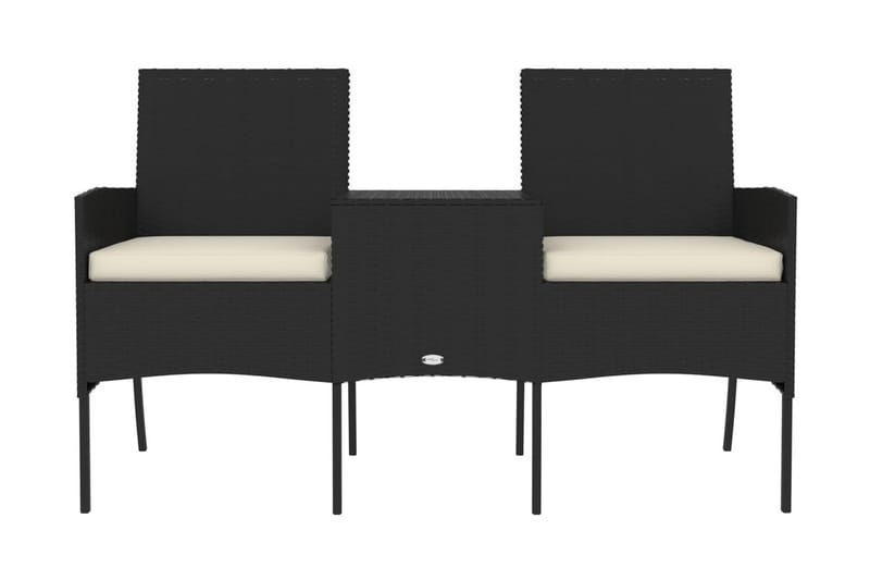 Trädgårdssoffa 2-sits med bord konstrotting svart - Svart - Utemöbler - Balkong - Balkongmöbler - Soffa balkong