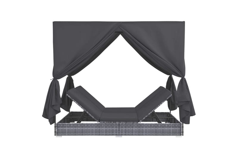 Solsäng med gardiner konstrotting grå - Grå - Utemöbler - Loungemöbler - Solbädd