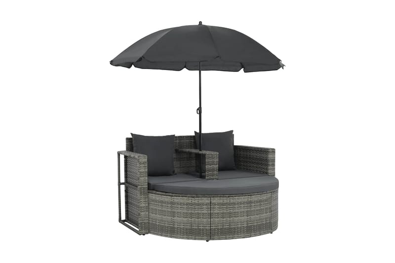 Trädgårdssoffa 2-sits med dynor & parasoll konstrotting grå - Grå - Utemöbler - Utestol & trädgårdsstol - Solsäng & Solvagnar
