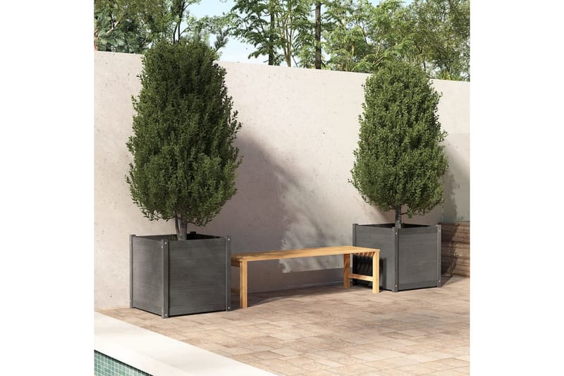 Odlingslådor 2 st grå 60x60x60 cm massiv furu - Grå - Utemöbler - Övrigt utemöbler - Tillbehör utomhus - Utomhuskrukor