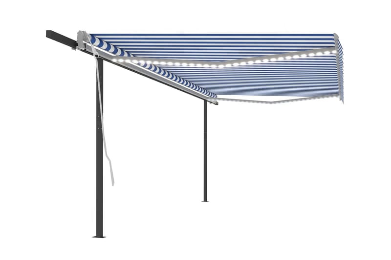 Markis manuellt infällbar med LED 5x3,5 m blå och vit - Blå - Utemöbler - Solskydd - Markiser
