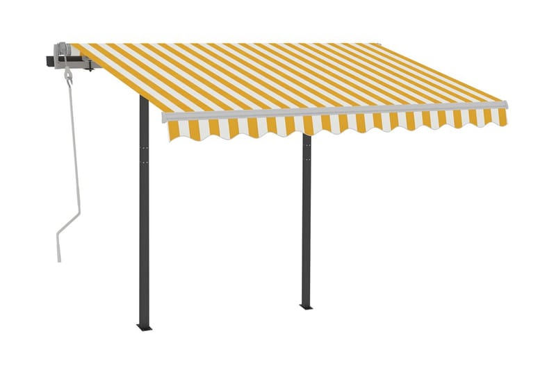 Markis med stolpar manuellt infällbar 3x2,5 m gul och vit - Gul - Utemöbler - Solskydd - Markiser