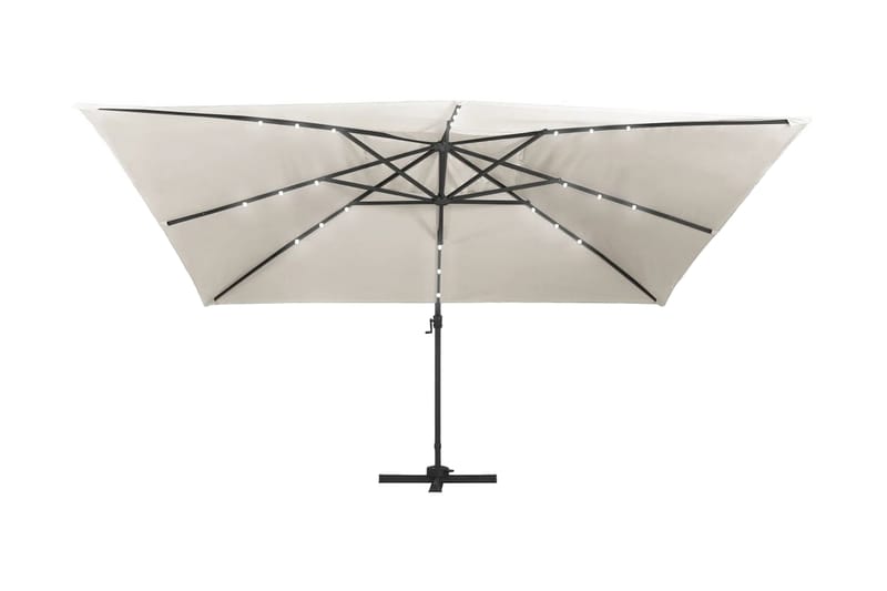 Frihängande parasoll med aluminiumstång & LED 400x300 cm san - Vit - Utemöbler - Solskydd - Parasoll - Hängparasoll & frihängande parasoll