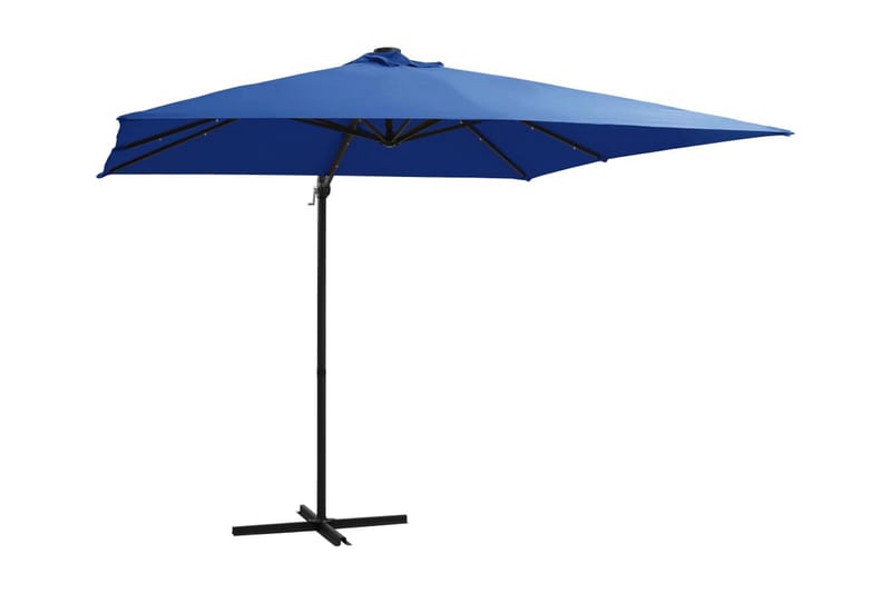 Frihängande parasoll med LED och stålstång 250x250 cm azurbl - Blå - Utemöbler - Solskydd - Parasoll - Hängparasoll & frihängande parasoll