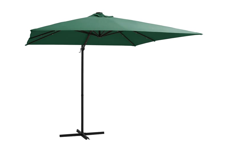 Frihängande parasoll med LED och stålstång 250x250 cm grön - Grön - Utemöbler - Solskydd - Parasoll - Hängparasoll & frihängande parasoll
